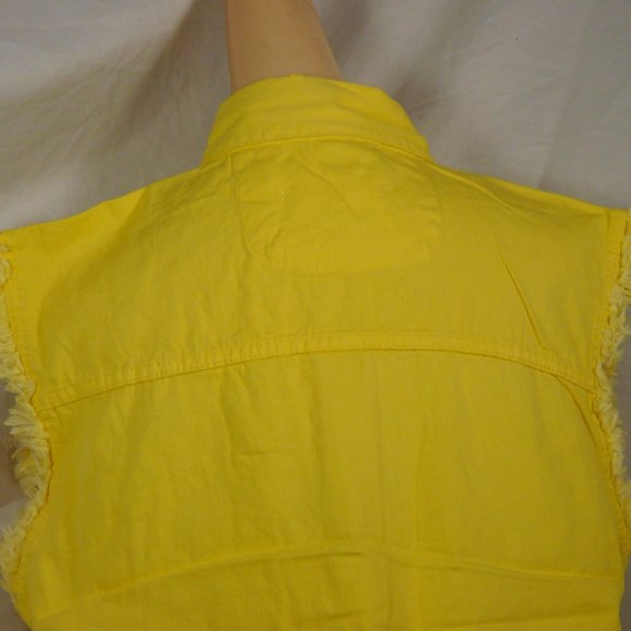 Women XL Biker Wear Yellow Cotton Denim Crop Shirt - Picture 4 of 5